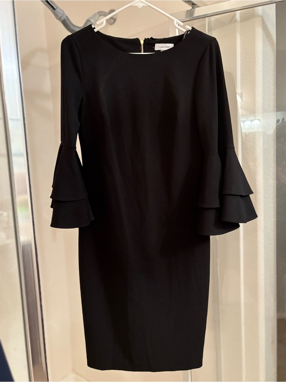 Calvin Klein Black Tiered-Ruffle Sleeve Sheath Dress